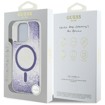 MagSafe-skal för Apple iPhone 16 Pro, Guess, Resin Bottom Glitter, Lila