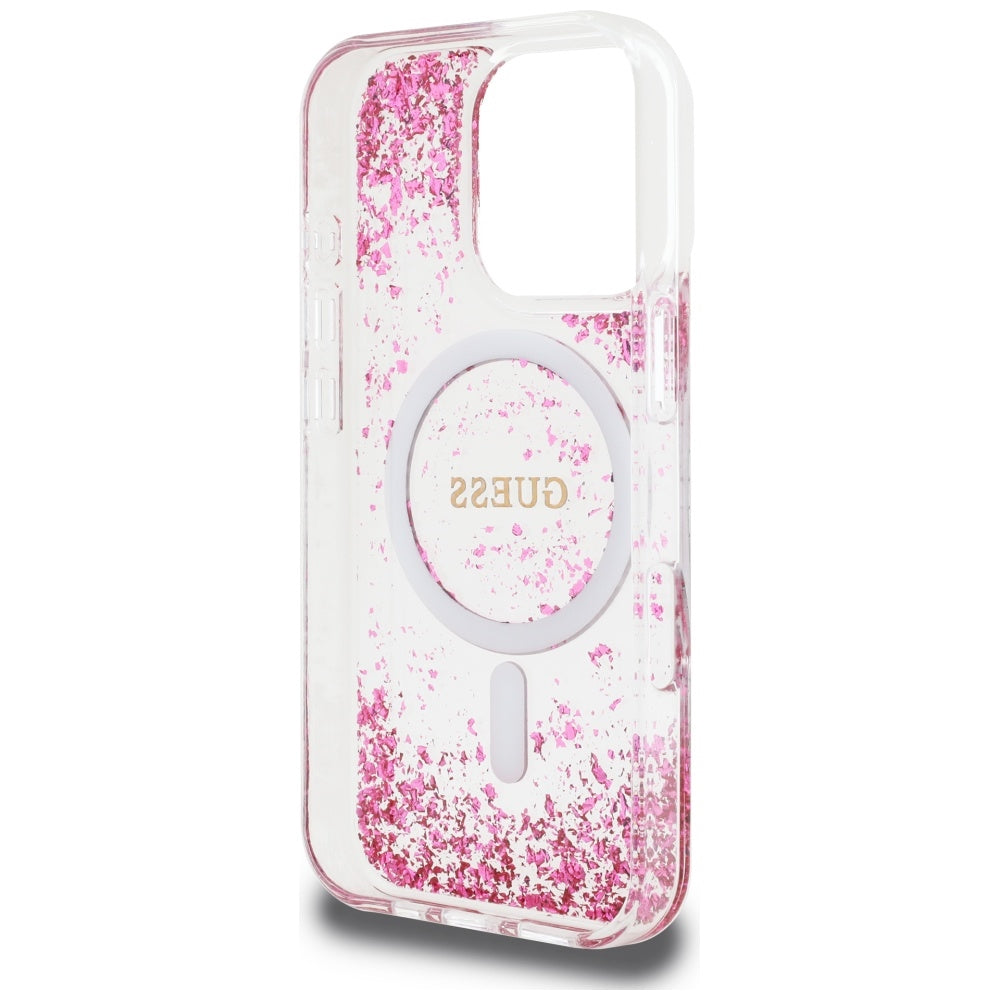 MagSafe-skal för Apple iPhone 16 Pro, Guess, Resin Bottom Glitter, Rosa