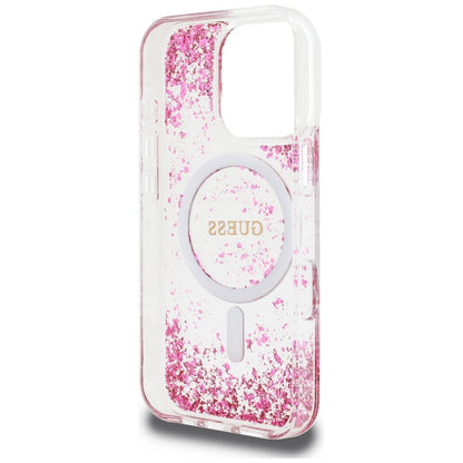 MagSafe-skal för Apple iPhone 16 Pro, Guess, Resin Bottom Glitter, Rosa