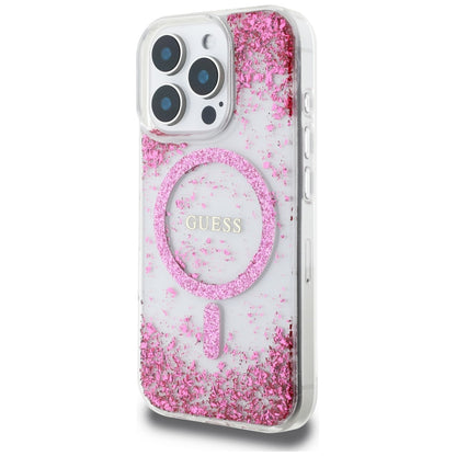 MagSafe-skal för Apple iPhone 16 Pro, Guess, Resin Bottom Glitter, Rosa