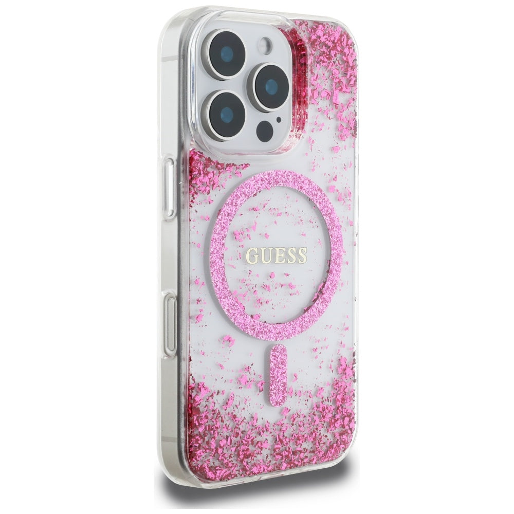 MagSafe-skal för Apple iPhone 16 Pro, Guess, Resin Bottom Glitter, Rosa