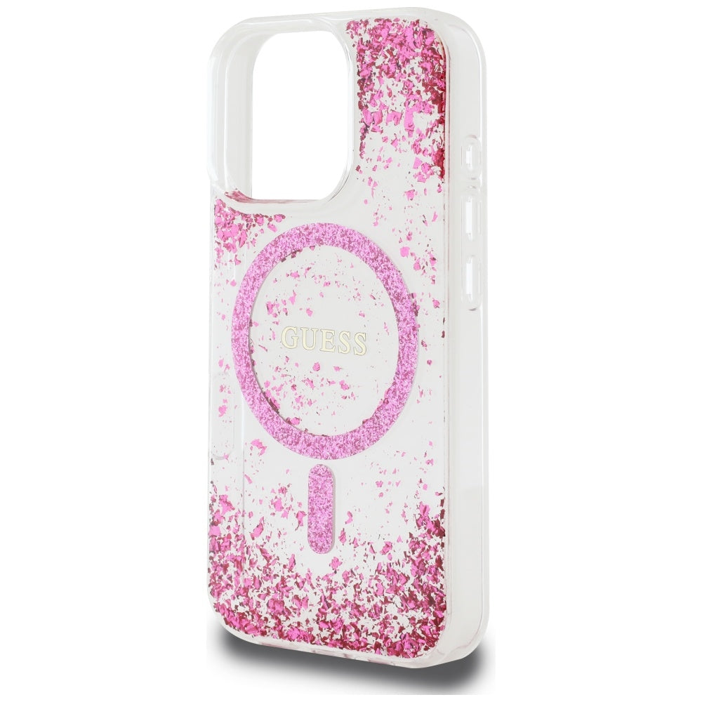 MagSafe-skal för Apple iPhone 16 Pro, Guess, Resin Bottom Glitter, Rosa