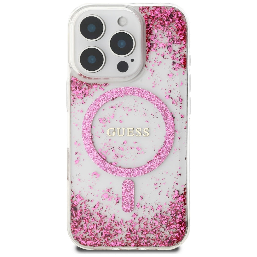 MagSafe-skal för Apple iPhone 16 Pro, Guess, Resin Bottom Glitter, Rosa