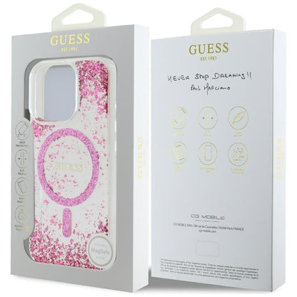 MagSafe-skal för Apple iPhone 16 Pro, Guess, Resin Bottom Glitter, Rosa