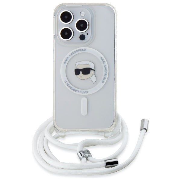 MagSafe-skal för Apple iPhone 16 Pro, Karl Lagerfeld, IML Crossbody Karl's Head, Transparent