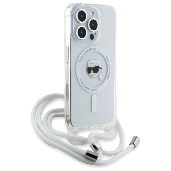 MagSafe-skal för Apple iPhone 16 Pro, Karl Lagerfeld, IML Crossbody Karl's Head, Transparent