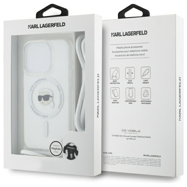 MagSafe-skal för Apple iPhone 16 Pro, Karl Lagerfeld, IML Crossbody Karl's Head, Transparent