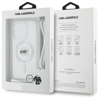 MagSafe-skal för Apple iPhone 16 Pro, Karl Lagerfeld, IML Crossbody Karl's Head, Transparent