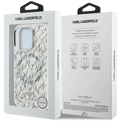 MagSafe-skal för Apple iPhone 16 Pro, Karl Lagerfeld, IML Karl Script Pattern, Vit