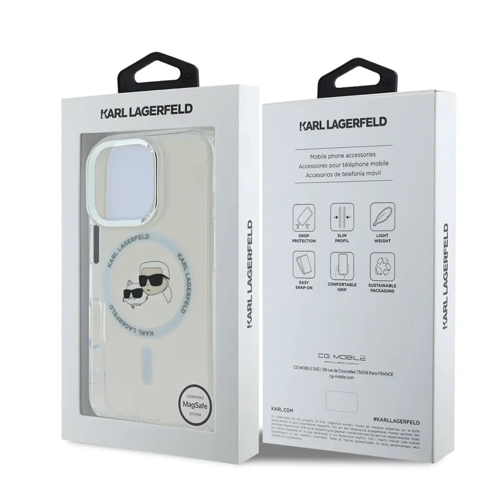 MagSafe Case for Apple iPhone 16 Pro, Karl Lagerfeld, IML Metal Karl & Choupette's Heads, White