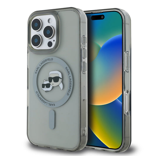 MagSafe-skal för Apple iPhone 16 Pro, Karl Lagerfeld, IML Metal Karl & Choupette's Heads, Svart