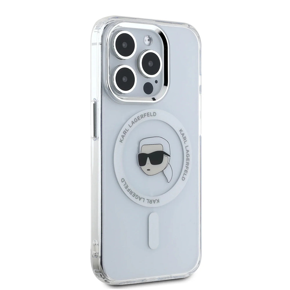 MagSafe Case for Apple iPhone 16 Pro, Karl Lagerfeld, IML Metal Karl's Head, White