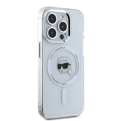 MagSafe Case for Apple iPhone 16 Pro, Karl Lagerfeld, IML Metal Karl's Head, White