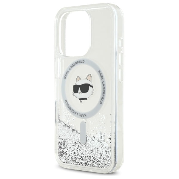 MagSafe-skal för Apple iPhone 16 Pro, Karl Lagerfeld, Liquid Glitter Choupette's Head, Transparent