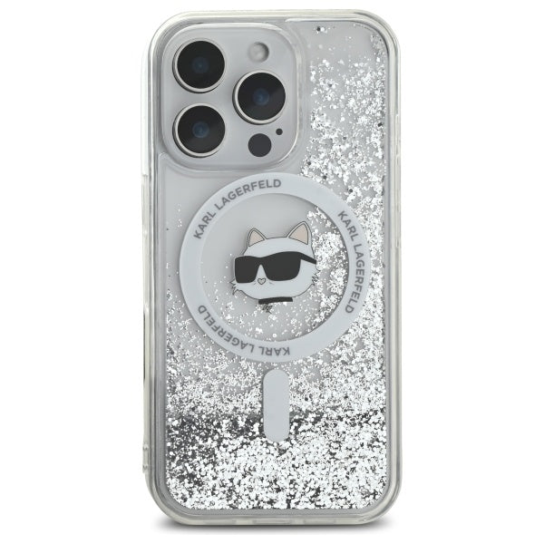 MagSafe-skal för Apple iPhone 16 Pro, Karl Lagerfeld, Liquid Glitter Choupette's Head, Transparent