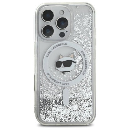 MagSafe-skal för Apple iPhone 16 Pro, Karl Lagerfeld, Liquid Glitter Choupette's Head, Transparent
