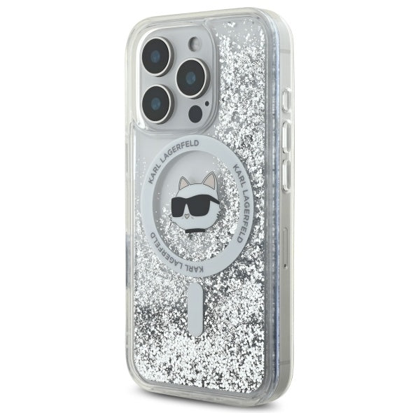 MagSafe-skal för Apple iPhone 16 Pro, Karl Lagerfeld, Liquid Glitter Choupette's Head, Transparent