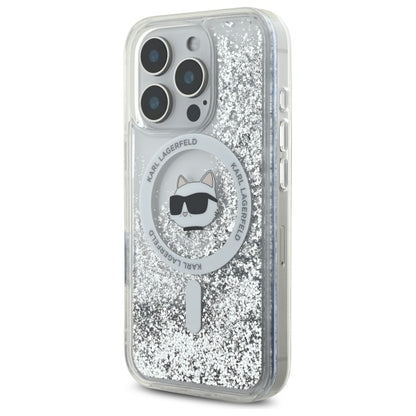 MagSafe-skal för Apple iPhone 16 Pro, Karl Lagerfeld, Liquid Glitter Choupette's Head, Transparent