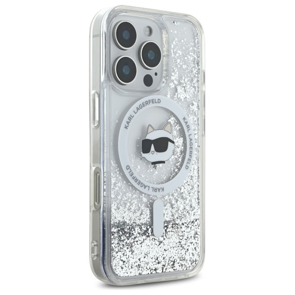 MagSafe-skal för Apple iPhone 16 Pro, Karl Lagerfeld, Liquid Glitter Choupette's Head, Transparent