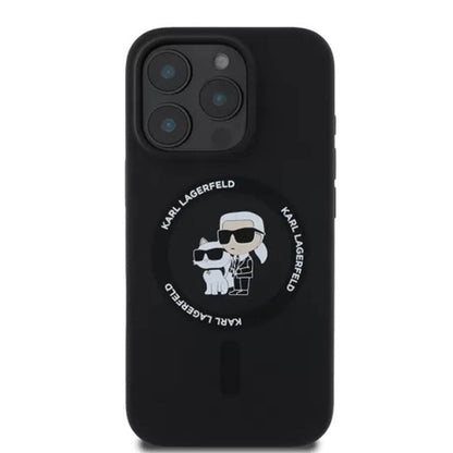 MagSafe Case for Apple iPhone 16 Pro, Karl Lagerfeld, Silicone Karl & Choupette's Heads, Black