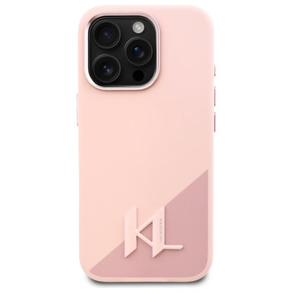 MagSafe Case for Apple iPhone 16 Pro, Karl Lagerfeld, Silicone Shadow Metal Initial, Pink