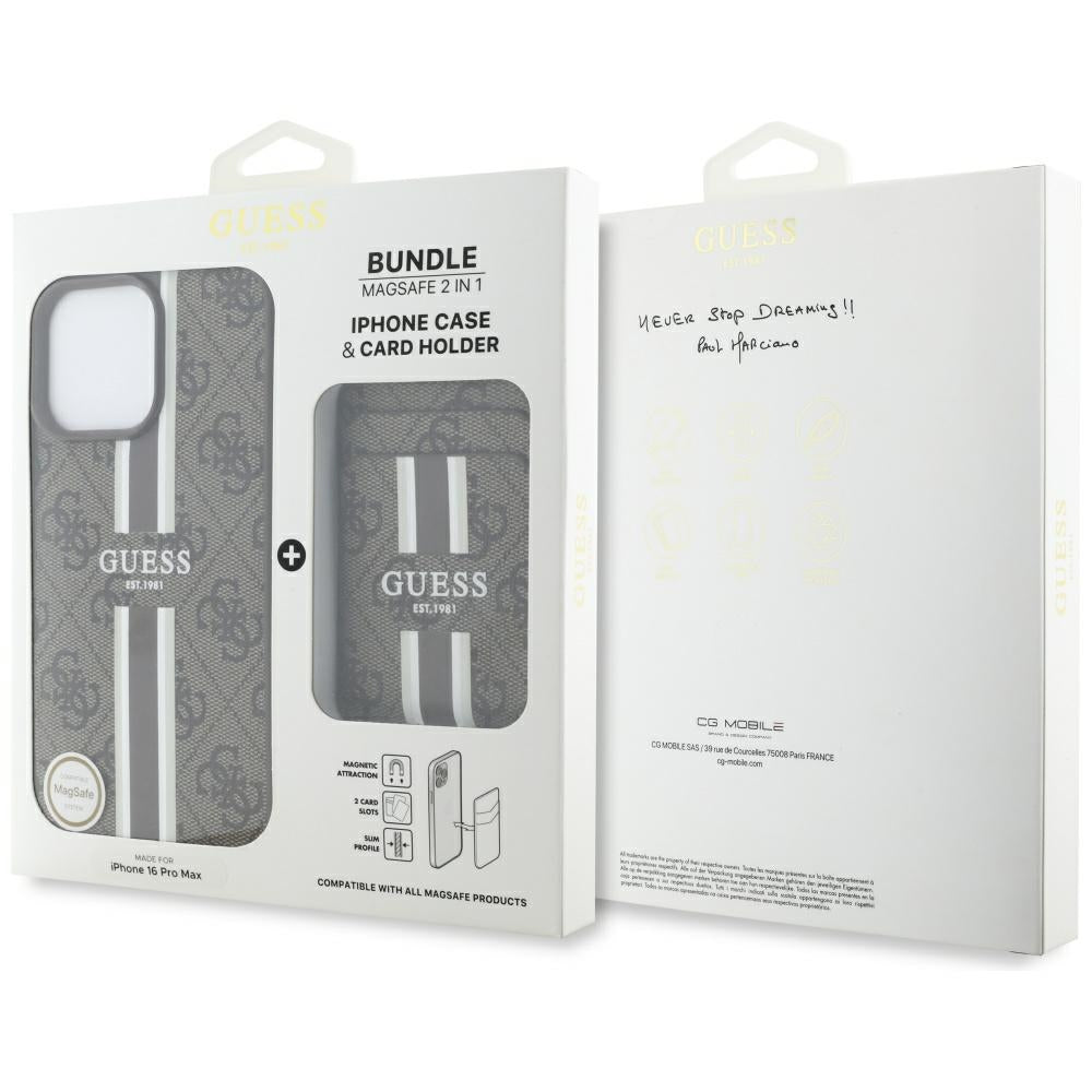MagSafe-fodral för Apple iPhone 16 Pro Max, Guess, Cardslot 4G Stripes, Brun