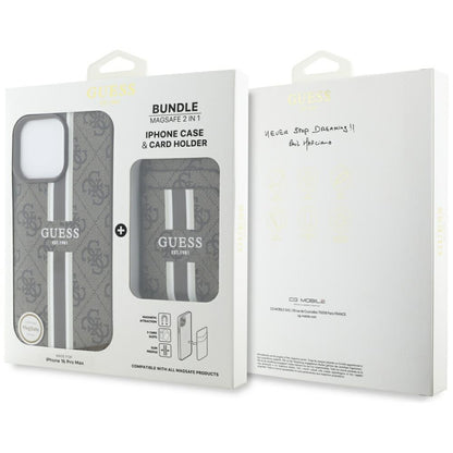 MagSafe-fodral för Apple iPhone 16 Pro Max, Guess, Cardslot 4G Stripes, Brun