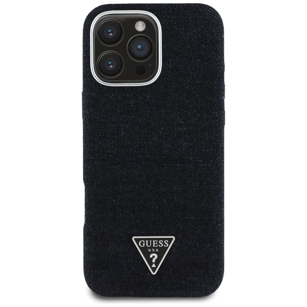 MagSafe Case for Apple iPhone 16 Pro Max, Guess, Denim Triangle Logo, Black