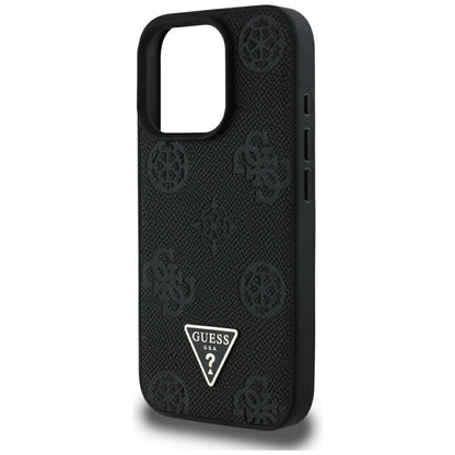 MagSafe Case for Apple iPhone 16 Pro Max, Guess, Peony Grained Hot Stamp Triangle, Black