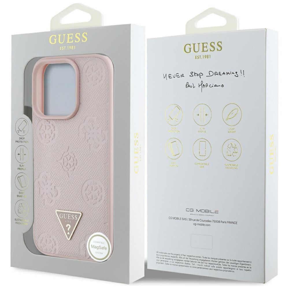 MagSafe-skal för Apple iPhone 16 Pro Max, Guess, Peony Grained Hot Stamp Triangle, Rosa