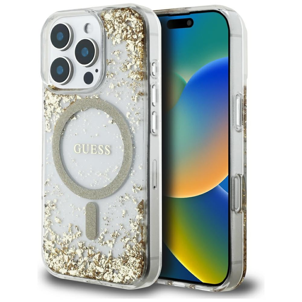 MagSafe-skal för Apple iPhone 16 Pro Max, Guess, Resin Bottom Glitter, Guld