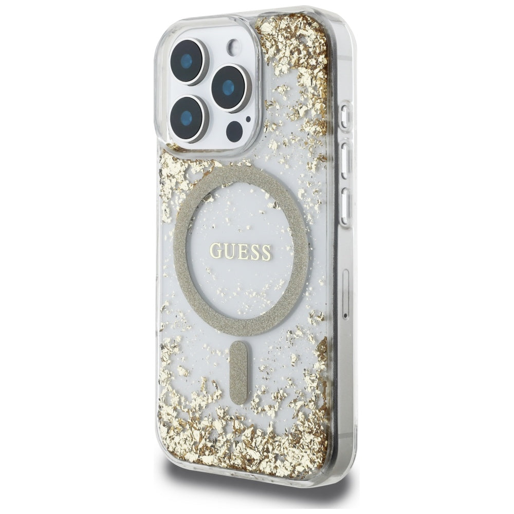 MagSafe-skal för Apple iPhone 16 Pro Max, Guess, Resin Bottom Glitter, Guld