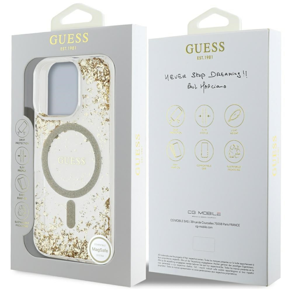 MagSafe-skal för Apple iPhone 16 Pro Max, Guess, Resin Bottom Glitter, Guld