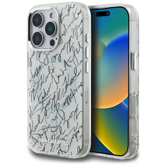 MagSafe-skal för Apple iPhone 16 Pro Max, Karl Lagerfeld, IML Karl Script Pattern, Vit