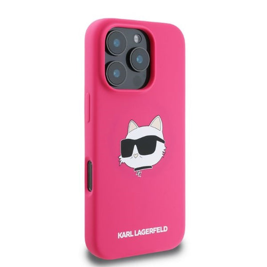 MagSafe Case for Apple iPhone 16 Pro Max, Karl Lagerfeld, Silicone Choupette's Head, Fuchsia