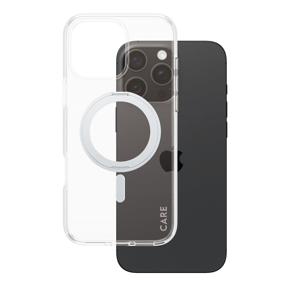 MagSafe Case for Apple iPhone 16 Pro Max, PanzerGlass, Care Feature Kickstand, Silver Transparent