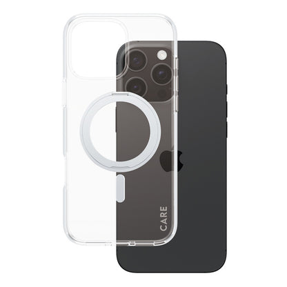 MagSafe Case for Apple iPhone 16 Pro Max, PanzerGlass, Care Feature Kickstand, Silver Transparent