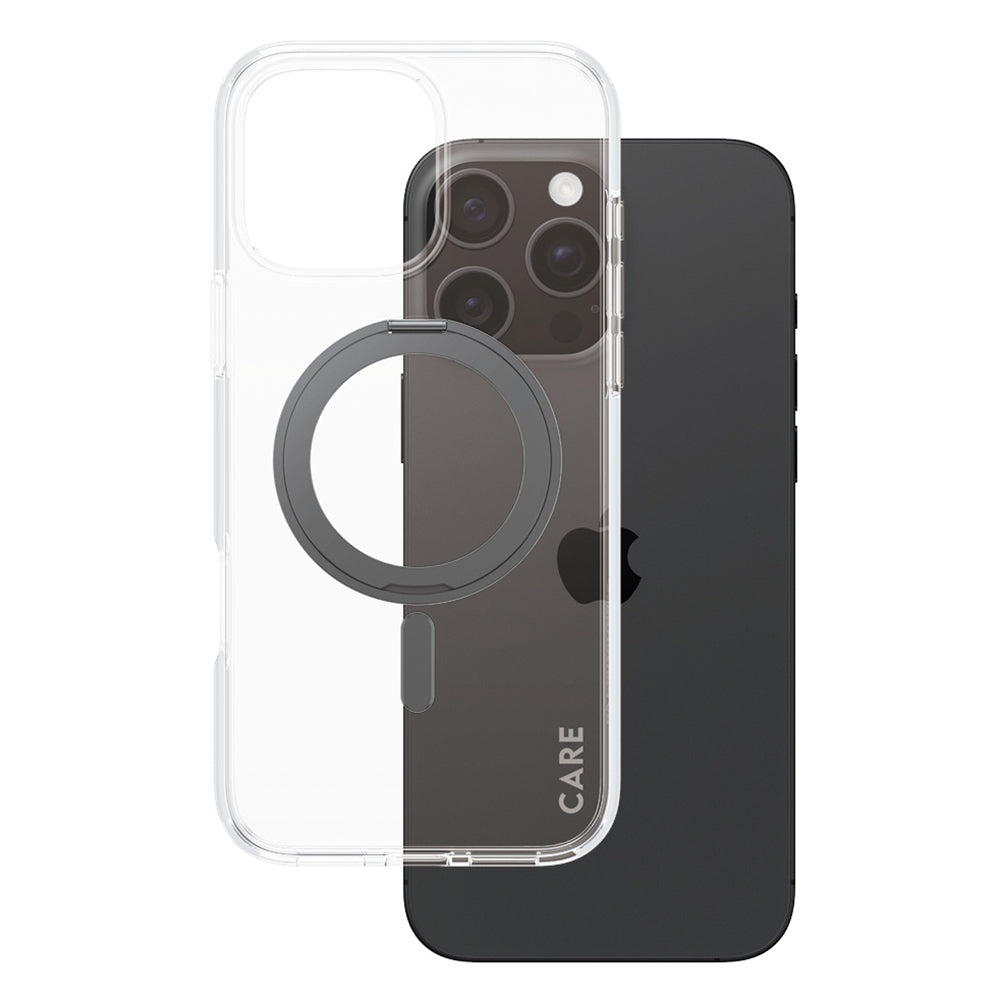 MagSafe Case for Apple iPhone 16 Pro Max, PanzerGlass, Care Feature Kickstand, Black Transparent