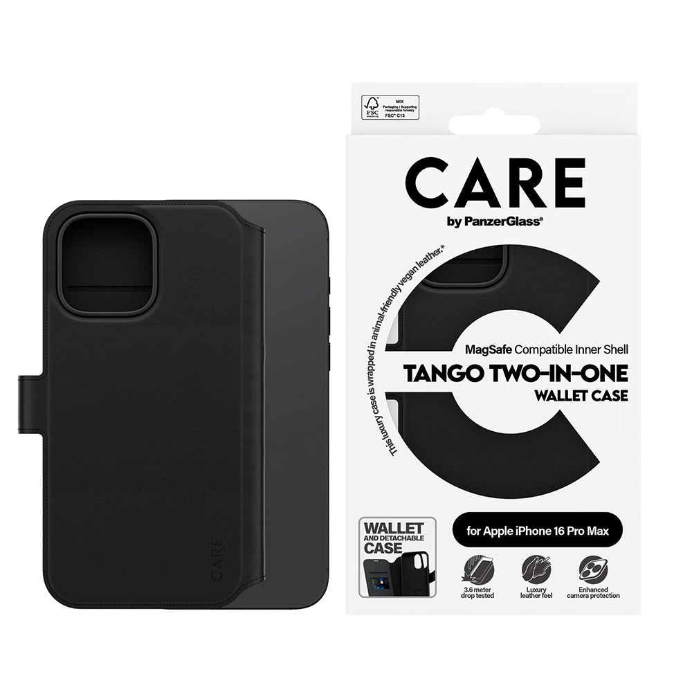 MagSafe Case for Apple iPhone 16 Pro Max, PanzerGlass, Care Feature Tango Two-in-One, Black