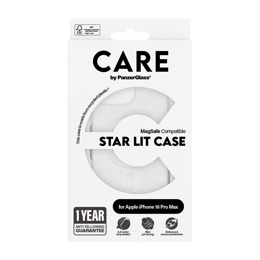 MagSafe Case for Apple iPhone 16 Pro Max, PanzerGlass, Urban Combat Star Lit Care, White Transparent