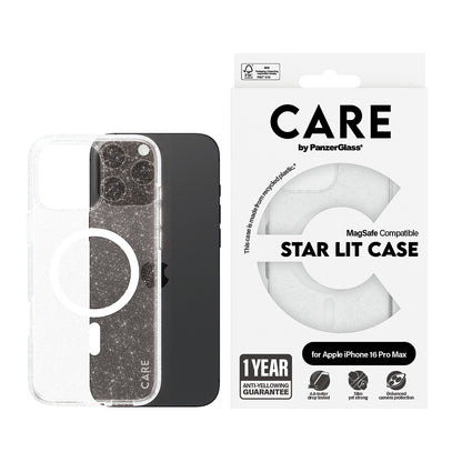 MagSafe Case for Apple iPhone 16 Pro Max, PanzerGlass, Urban Combat Star Lit Care, White Transparent
