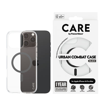 MagSafe Case for Apple iPhone 16 Pro Max, PanzerGlass, Urban Combat Care, Black Transparent