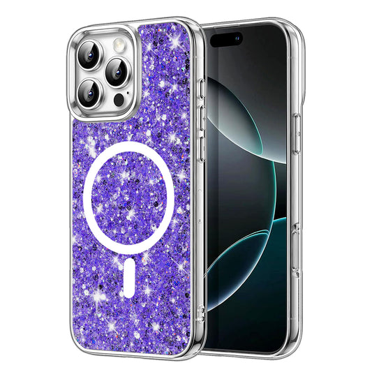 MagSafe-fodral för Apple iPhone 16 Pro Max, Techsuit, Glittrande Glitter, Lila
