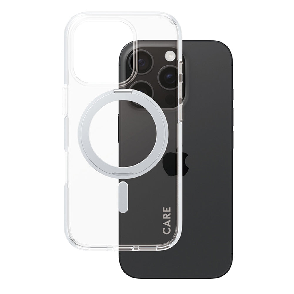 MagSafe-skal för Apple iPhone 16 Pro, PanzerGlass, Care Feature Kickstand, Silver Transparent