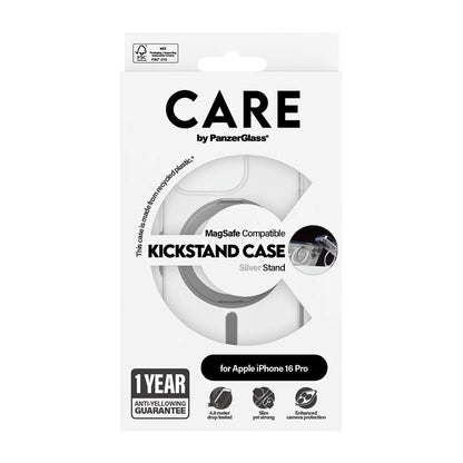 MagSafe-skal för Apple iPhone 16 Pro, PanzerGlass, Care Feature Kickstand, Silver Transparent