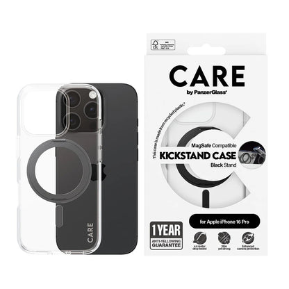 MagSafe-skal för Apple iPhone 16 Pro, PanzerGlass, Care Feature Kickstand, Svart Transparent