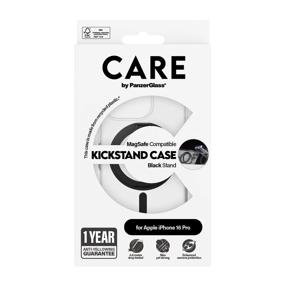 MagSafe-skal för Apple iPhone 16 Pro, PanzerGlass, Care Feature Kickstand, Svart Transparent