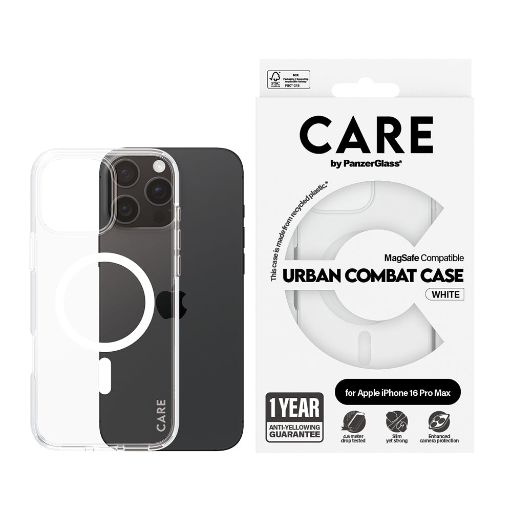 MagSafe Case for Apple iPhone 16 Pro, PanzerGlass, Urban Combat Care, White Transparent