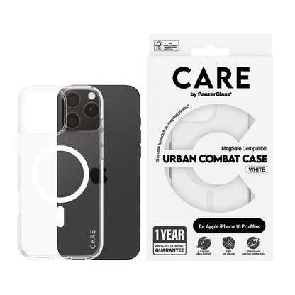 MagSafe Case for Apple iPhone 16 Pro, PanzerGlass, Urban Combat Care, White Transparent