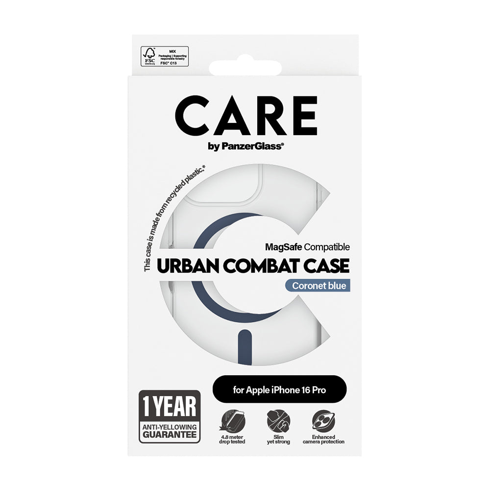MagSafe-skal för Apple iPhone 16 Pro, PanzerGlass, Care Urban Combat, Transparent Blå